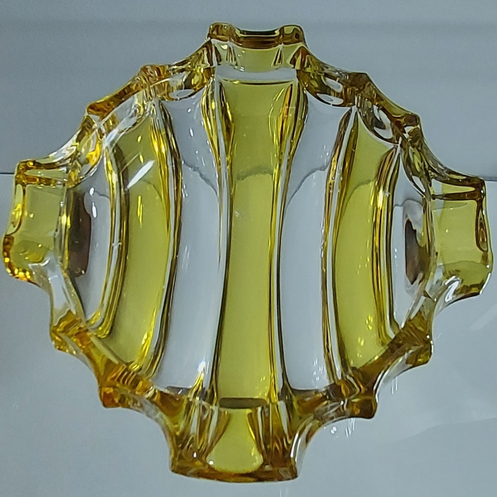 Art Deco MCM Ashtray, Citrine Yellow French Barware Ashtray
